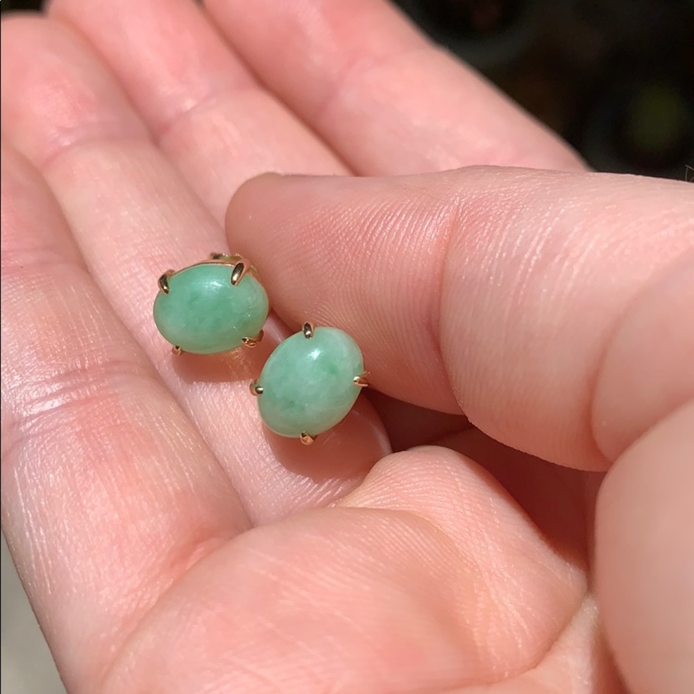 14K Gold Jade Earrings - Picture 5 of 5